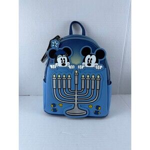 NWT Disney Parks Loungefly Mickey & Minnie Mouse Hanukkah Light-up Backpack Blue